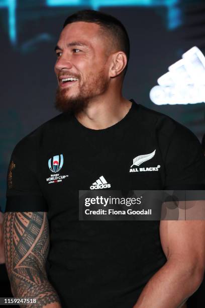Sonny-Bill Willams of the All Blacks models the new jersey at the New Zealand All Blacks Rugby World Cup 2019 jersey launch at the Adidas Performance...