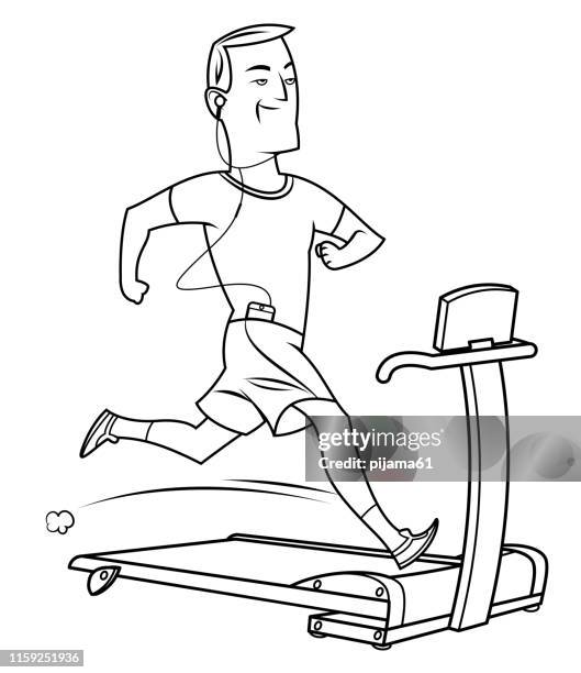 black and white man running on treadmill - health club stock illustrations