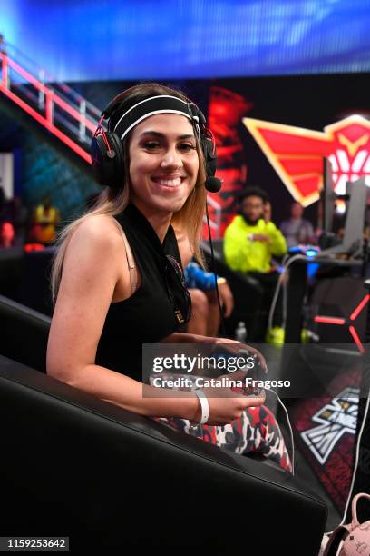 Of Team Rando smiles against Team BearDaBeast during the Celebrity Game of the NBA 2K League on August 2, 2019 at the NBA 2K Studio in Long Island...