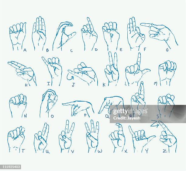 amerikanische gebärdensprache alphabet - sign language chart stock-grafiken, -clipart, -cartoons und -symbole