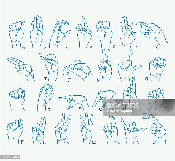 stockillustraties, clipart, cartoons en iconen met american sign language alphabet - at t