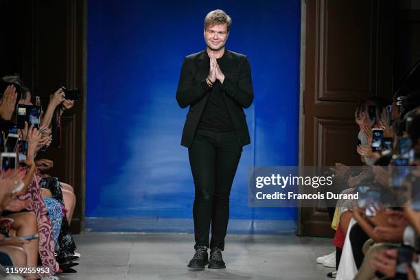 Designer Nicolas Jebran walks the runway during the Nicolas Jebran Haute Couture Fall/Winter 2019 2020 show as part of Paris Fashion Week on June 30,...