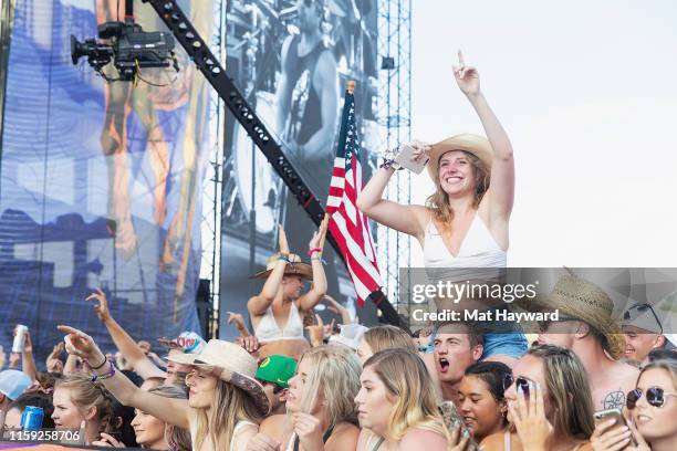 Fans cheer during the Watershed Country Music Festival at the Gorge Amphitheatre on August 2, 2019 in George, Washington.