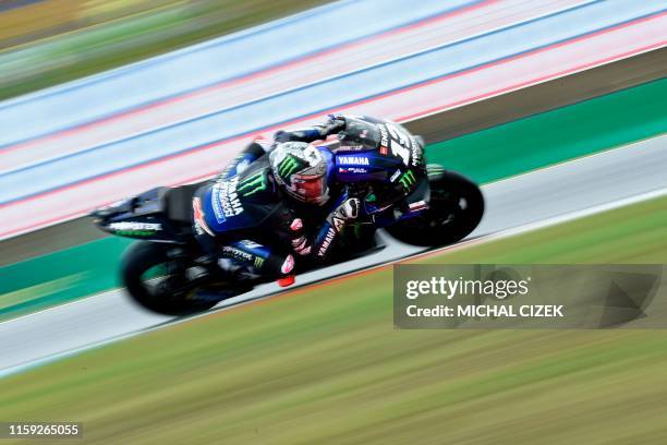 Monster Energy Yamaha' Spanish rider Maverick Vinales rides during the qualifying session of the Moto GP Grand Prix of the Czech Republic in Brno on...