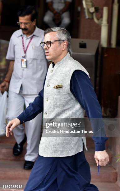 Jammu and Kashmir National Conference MP Omar Abdullah leaves after meeting Prime Minister Narendra Modi during the Budget Session, at Parliament...