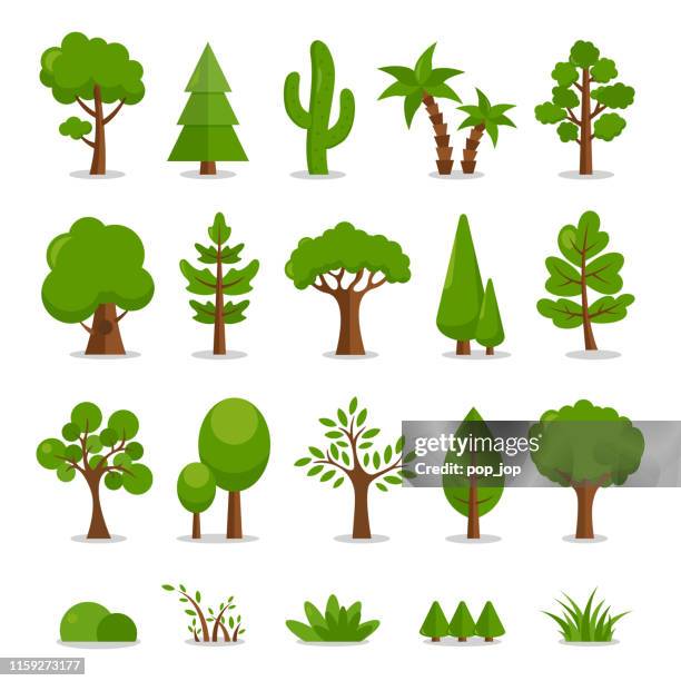illustrazioni stock, clip art, cartoni animati e icone di tendenza di set alberi - illustrazione di cartoni animati vettoriali - albero