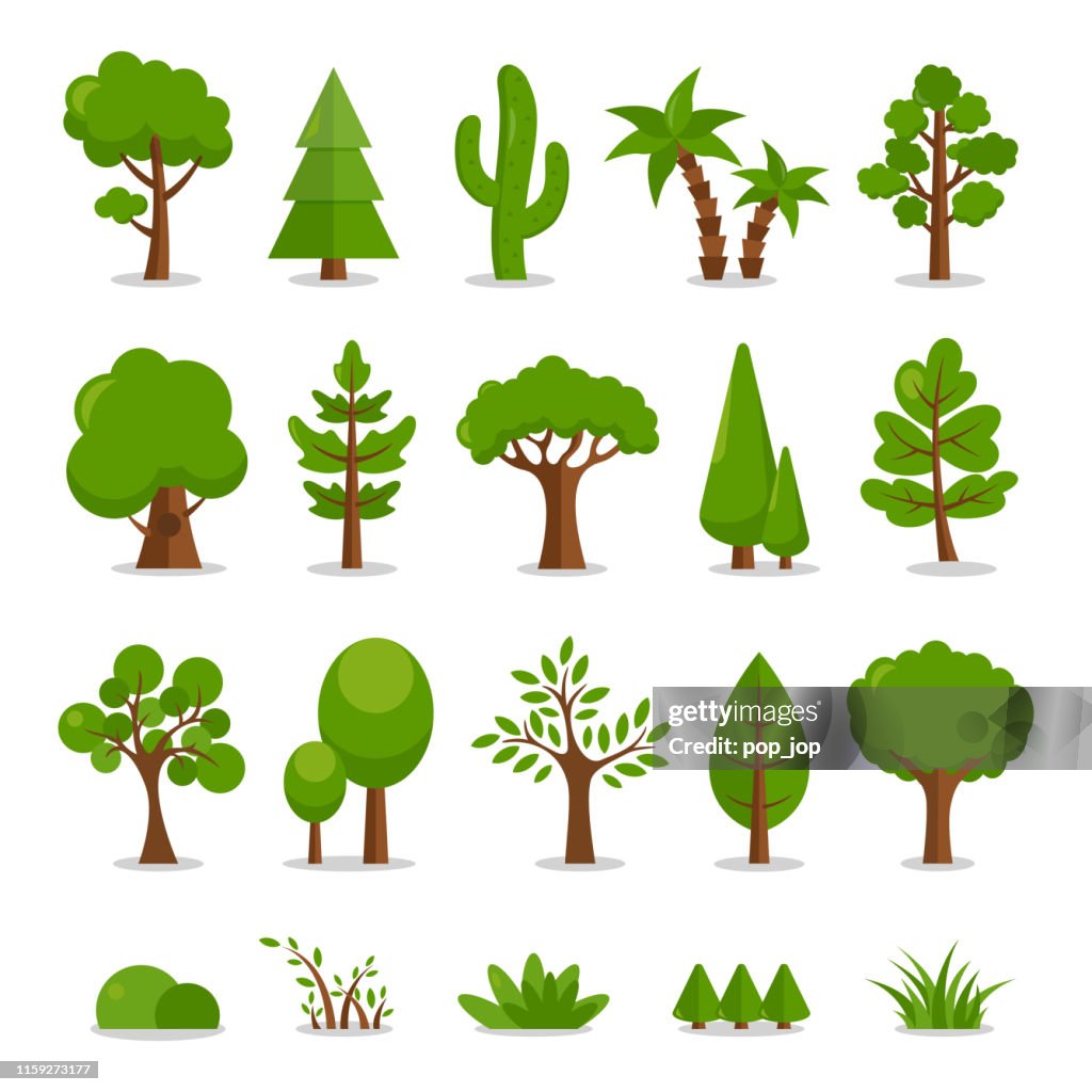Trees Set Vector Cartoon Illustration High-Res Vector Graphic - Getty Images
