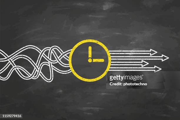 lösungskonzepte mit zeit auf blackboard-hintergrund - wissen stock-grafiken, -clipart, -cartoons und -symbole