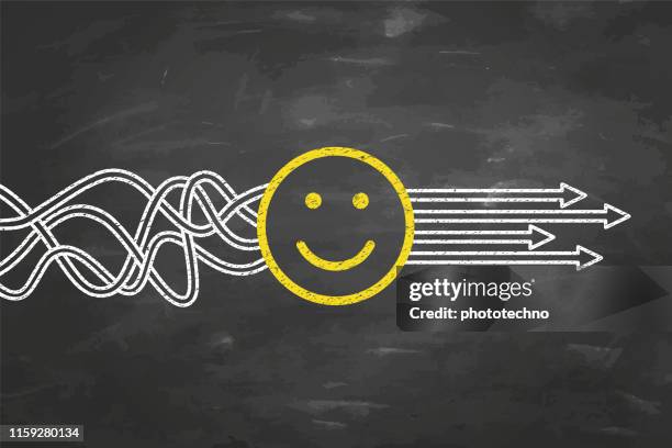 happy solution concepts on blackboard background - feeding stock illustrations