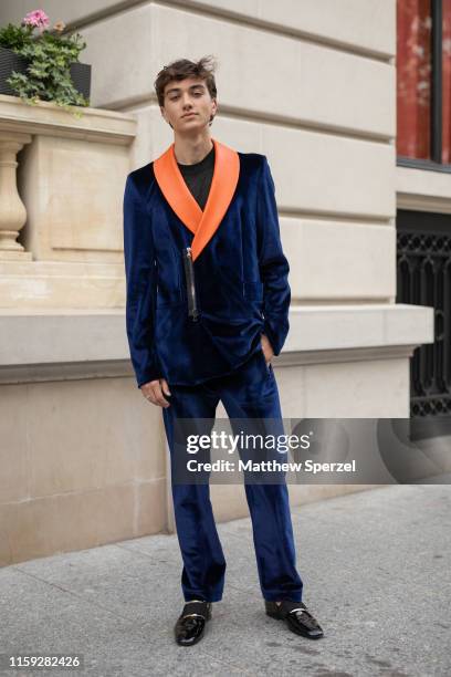 Gavin Casalegno is seen on the street attending Amfar Gala during Paris Haute Couture Fashion Week on June 30, 2019 in Paris, France.