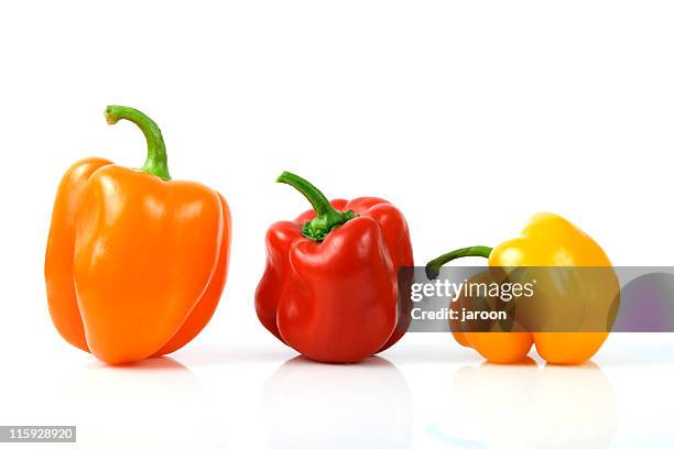 &quot;mix&quot; of color peppers on white - gele paprika stockfoto's en -beelden