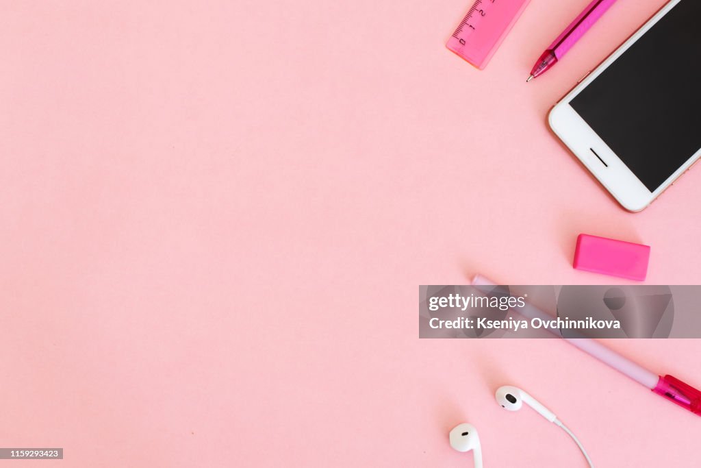 Blue Background And Pink School Supplies Back To School Flat Lay High-Res  Stock Photo - Getty Images