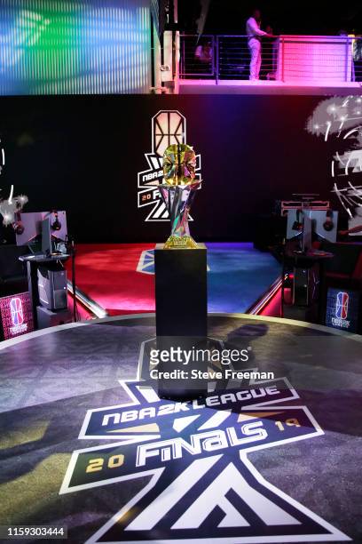 General view of the NBA 2K League Championship Trophy before Game One of the NBA 2K League Finals between T-Wolves Gaming and 76ers Gaming Club on...