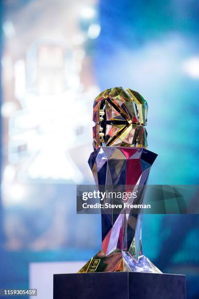 General view of the NBA 2K League Championship Trophy before Game One of the NBA 2K League Finals between T-Wolves Gaming and 76ers Gaming Club on...