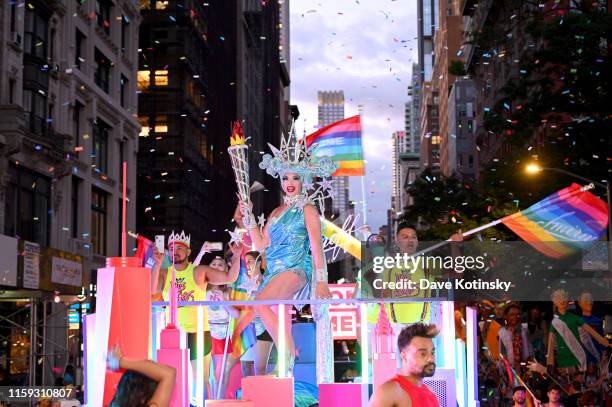 Alyssa Edwards poses as “Lady Liberty” on the New York City themed Smirnoff float to “Welcome Home” millions of LGBTQIA+ community members at the NYC...