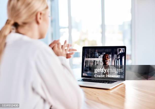 virtual meetings for those on demand discussions - zoom screen stock pictures, royalty-free photos & images