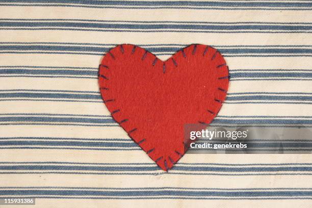 valentine cloth heart - appliqué stock pictures, royalty-free photos & images
