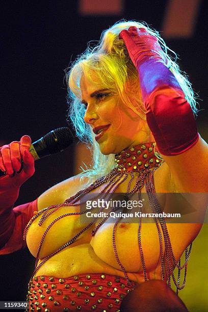 Former porn star and former member of the Italian parliament Chicholina performs at the Love City Sexy Festival July 24,2002 in Tel Aviv, Israel....