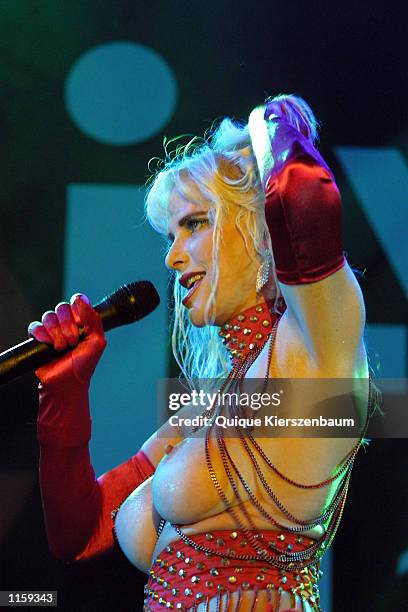 Former porn star and former member of the Italian parliament Chicholina performs at the Love City Sexy Festival July 24,2002 in Tel Aviv, Israel....