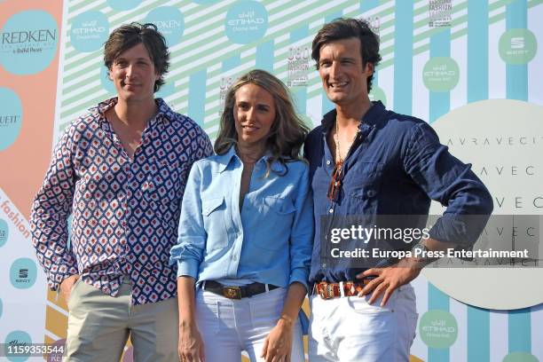 Laura Vecino , her husband Rafa Medina and his brother Luis Medina attend Laura Vecino Photocall during Barcelona 080 Fashion Week Spring/Summer 2020...