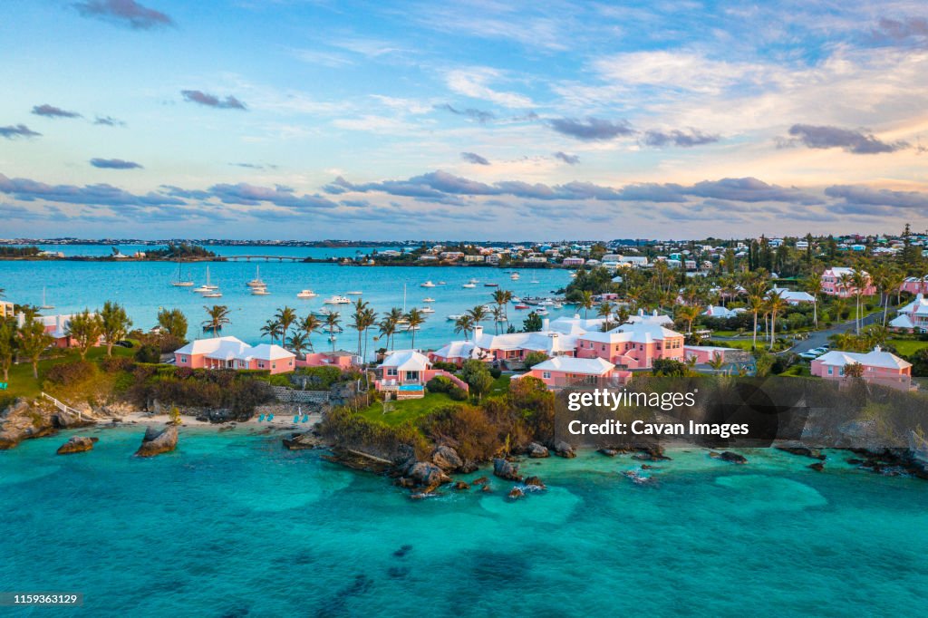 A tropical island with yachts and houses in Bermuda
