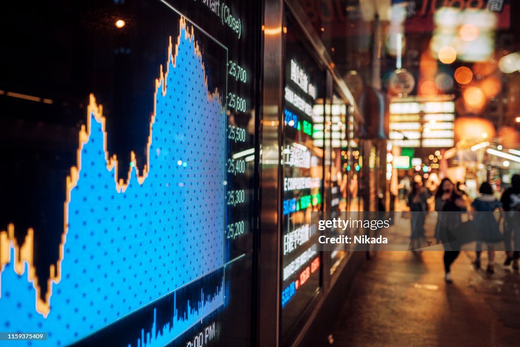 Financial stock exchange market display screen board on the street