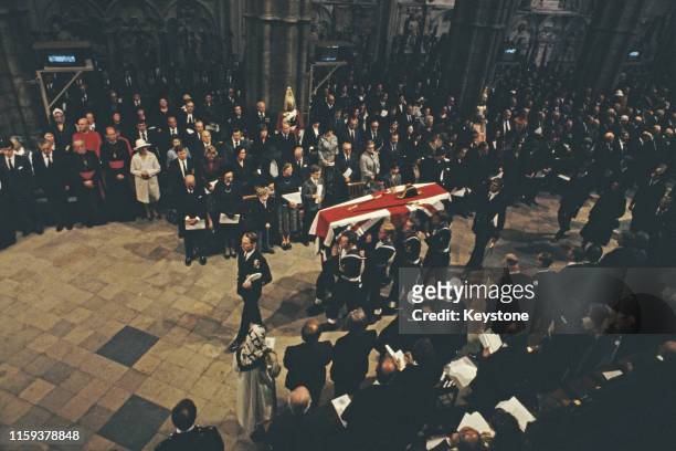 The funeral of Lord Louis Mountbatten in London, England, 5th September 1979. Mountbatten had been killed by an IRA bomb in Ireland.