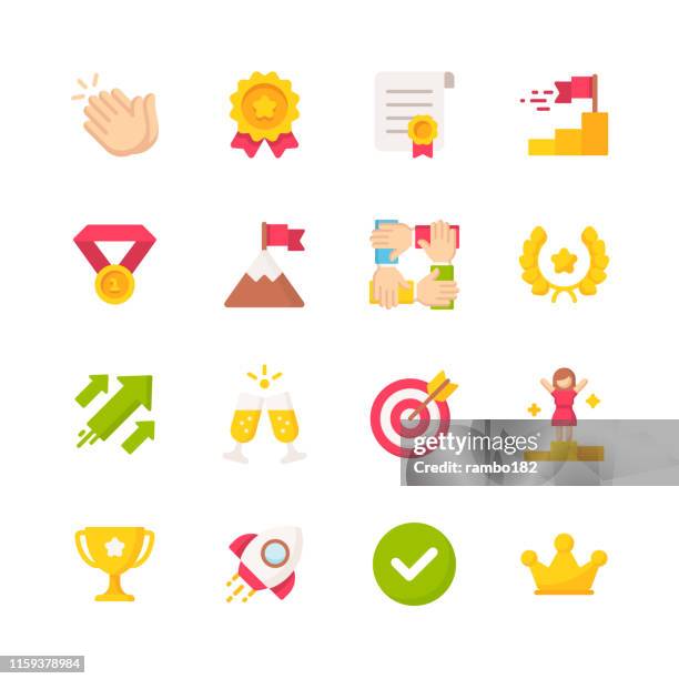 stockillustraties, clipart, cartoons en iconen met succes platte iconen. materiaalontwerp iconen. pixel perfect. voor mobiel en web. bevat pictogrammen zoals applaus, concurrentie, medaille, raket, groei, trofee. - goede manieren