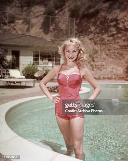 American actress Janet Leigh in the swimming pool of her hill-top home, California, circa 1954.