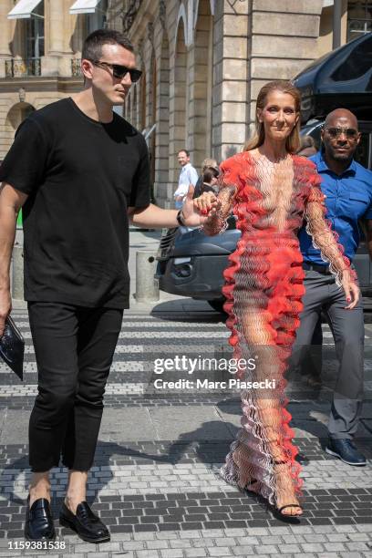 Singer Celine Dion and Pepe Munoz are seen on Place Vendome on July 01, 2019 in Paris, France.