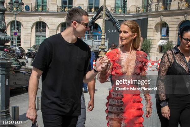 Singer Celine Dion and Pepe Munoz are seen on Place Vendome on July 01, 2019 in Paris, France.