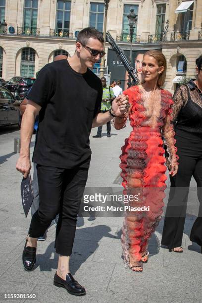 Singer Celine Dion and Pepe Munoz are seen on Place Vendome on July 01, 2019 in Paris, France.