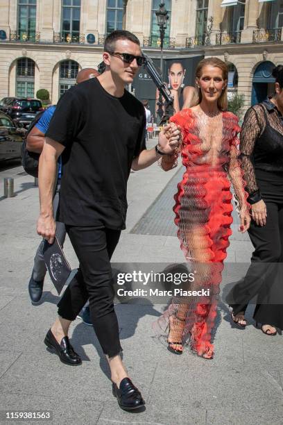 Singer Celine Dion and Pepe Munoz are seen on Place Vendome on July 01, 2019 in Paris, France.