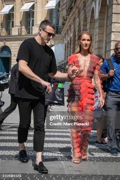 Singer Celine Dion and Pepe Munoz are seen on Place Vendome on July 01, 2019 in Paris, France.