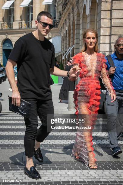 Singer Celine Dion and Pepe Munoz are seen on Place Vendome on July 01, 2019 in Paris, France.