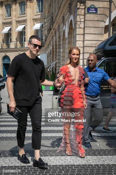 Singer Celine Dion and Pepe Munoz are seen on Place Vendome on July 01, 2019 in Paris, France.