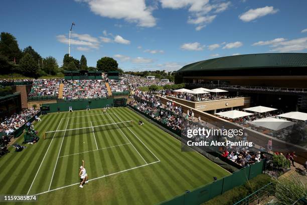 General view of court 18 as court one is seen in the background in the Ladies' Singles first round match between Elina Svitolina of Ukraine and Daria...