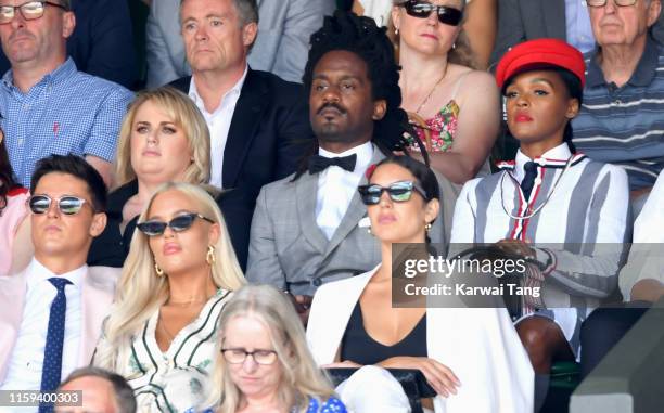 Rebel Wilson, guest, Janelle Monáe Sam Prince and Lottie Tomlinson attend day 1 of the Wimbledon Tennis Championships at the All England Lawn Tennis...