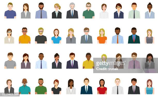 business-menschen-avatare gesetzt - menschliches gesicht stock-grafiken, -clipart, -cartoons und -symbole