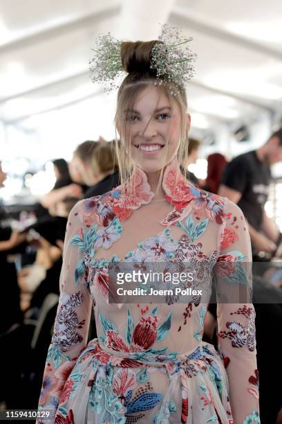 Paulina Swarovski is seen backstage ahead of the Lana Mueller show during the Berlin Fashion Week Spring/Summer 2020 at ewerk on July 01, 2019 in...