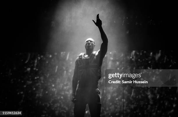 Stormzy headlines the Pyramid Stage on day three of Glastonbury Festival at Worthy Farm, Pilton on June 28, 2019 in Glastonbury, England.