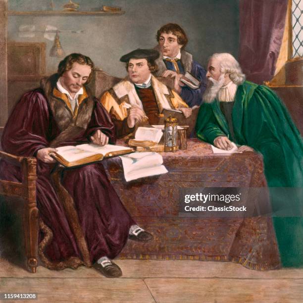 1500s 1530s MARTIN LUTHER AND PHILIPP MELANCHTHON TRANSLATING BIBLE INTO VERNACULAR GERMAN