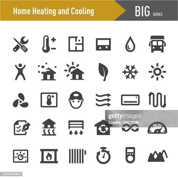 stockillustraties, clipart, cartoons en iconen met home verwarming en koeling iconen-grote series - geothermische centrale