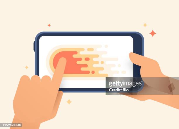 illustrazioni stock, clip art, cartoni animati e icone di tendenza di gesto sinistro scorrimento rapido del dispositivo mobile - mano umana