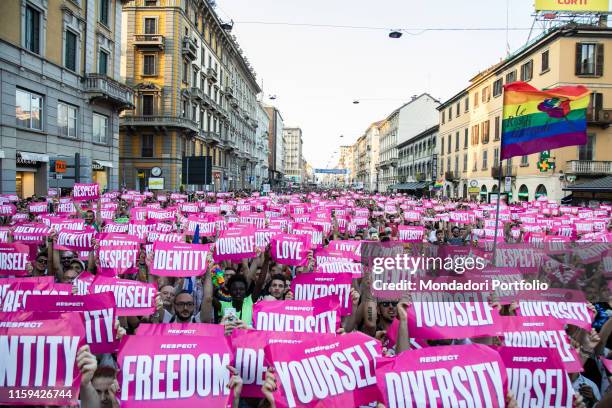 The Gay Pride in Milan The first time it was addressed to celebrate 50 years since the events of Stonewall in New York. Milan , 29 June 2019