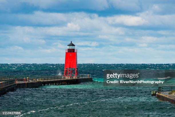 charlevoix south pierhead lighthouse - michigan stock pictures, royalty-free photos & images