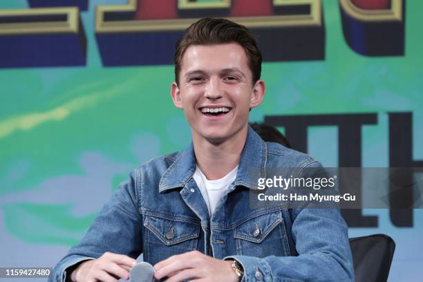 Actor Tom Holland attends the press conference for 'Spider-Man: Far From Home' Seoul premiere on July 01, 2019 in Seoul, South Korea.
