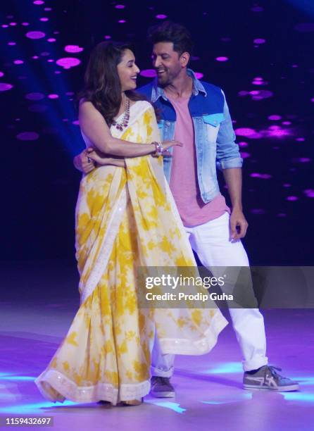 July 1: Indian actor Hrithik Roshan and Madhuri Dixit during the reality TV show "Dance Dewane" on July 1, 2019 in Mumbai, India.