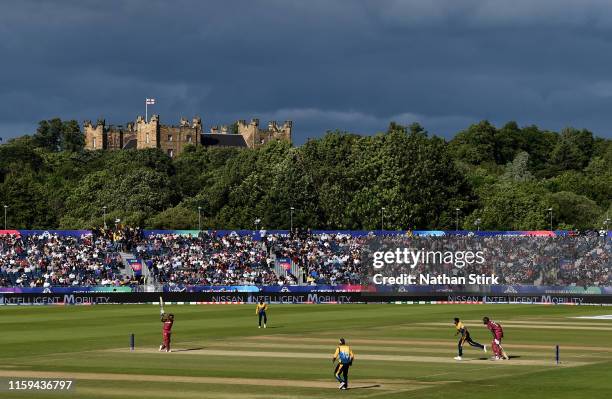 General view of play as Nicholas Pooran of West Indies bats during the Group Stage match of the ICC Cricket World Cup 2019 between Sri Lanka and West...
