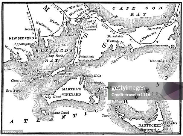 buzzards bay 1873 - massachusetts map stock illustrations